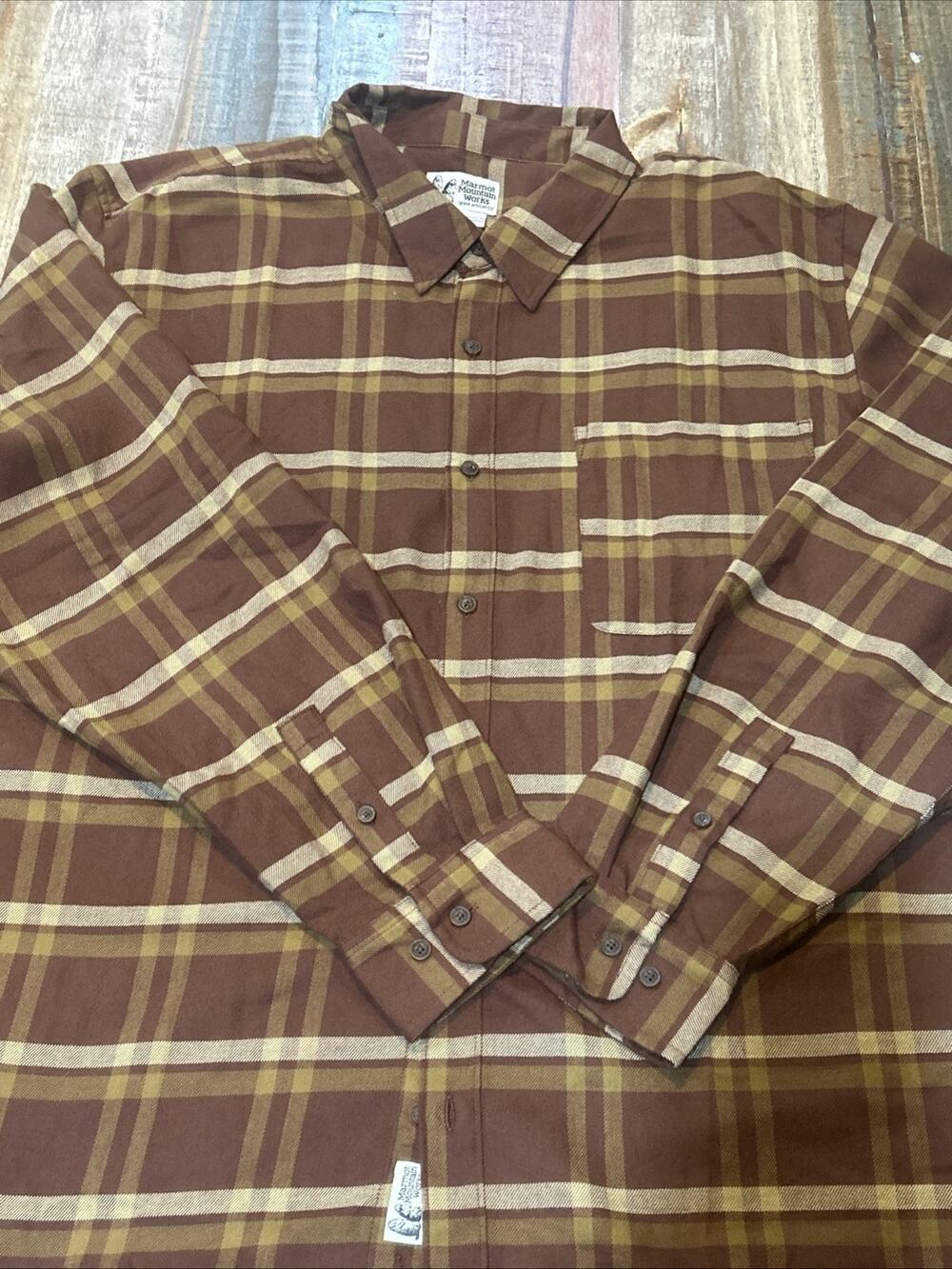 Marmot Mountain Works Brown Flannel Button-Down Shirt Mens Long Sleeve Size XXL